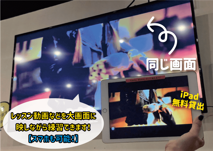 スマホ、PC、タブレットのお手本動画などの映像を大画面で映せます!